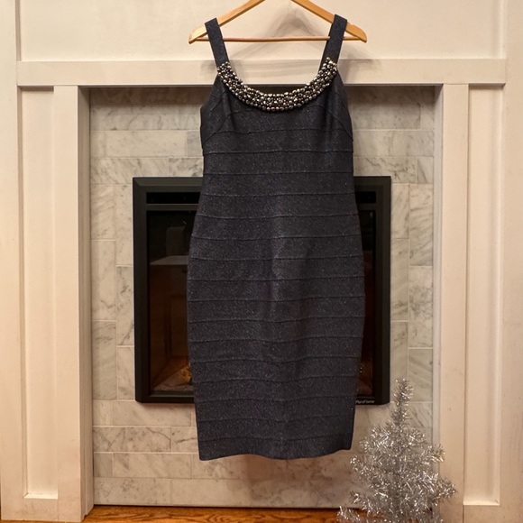 Party Dress by Carmen Marc Valco. Dark Grey with sparkle. Size large. - Picture 1 of 7
